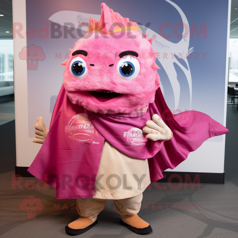 Pink Fish Tacos mascot costume character dressed with a V-Neck Tee and Scarf clips Pink Fish Tacos mascot costume character dressed with a V-Neck Tee and Scarf clips
