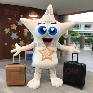 Cream Starfish mascot costume character dressed with a One-Piece Swimsuit and Briefcases
