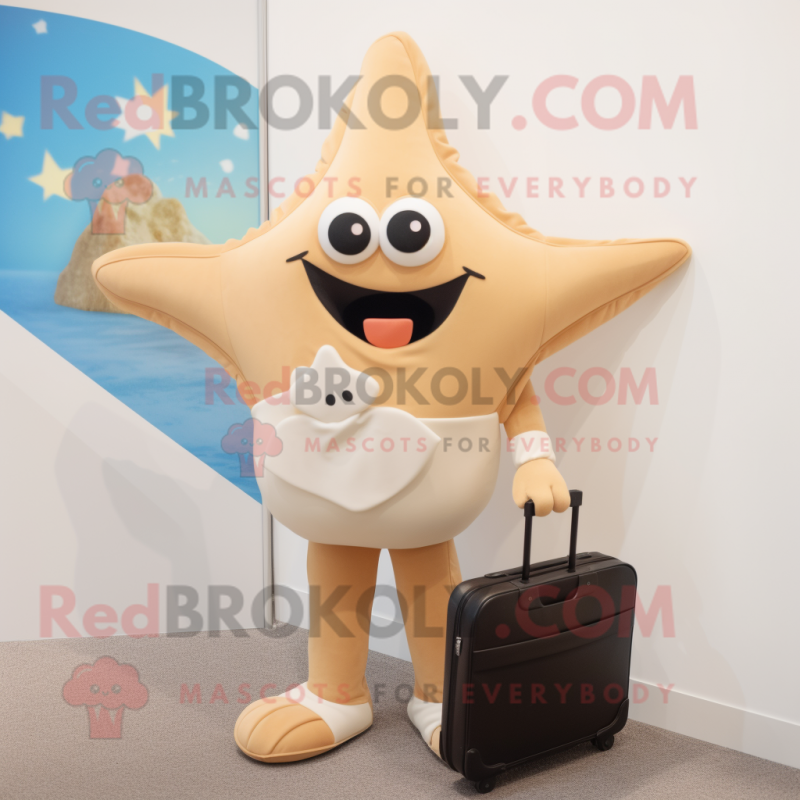 Cream Starfish mascot costume character dressed with a One-Piece Swimsuit and Briefcases