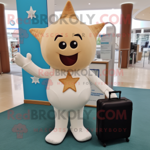 Cream Starfish mascot costume character dressed with a One-Piece Swimsuit and Briefcases