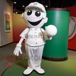 White Golf Ball mascot costume character dressed with a Graphic Tee and Suspenders