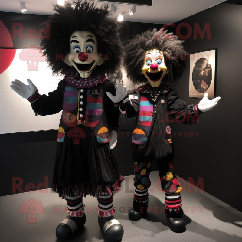 Black Clown mascot costume character dressed with a Jacket and Brooches