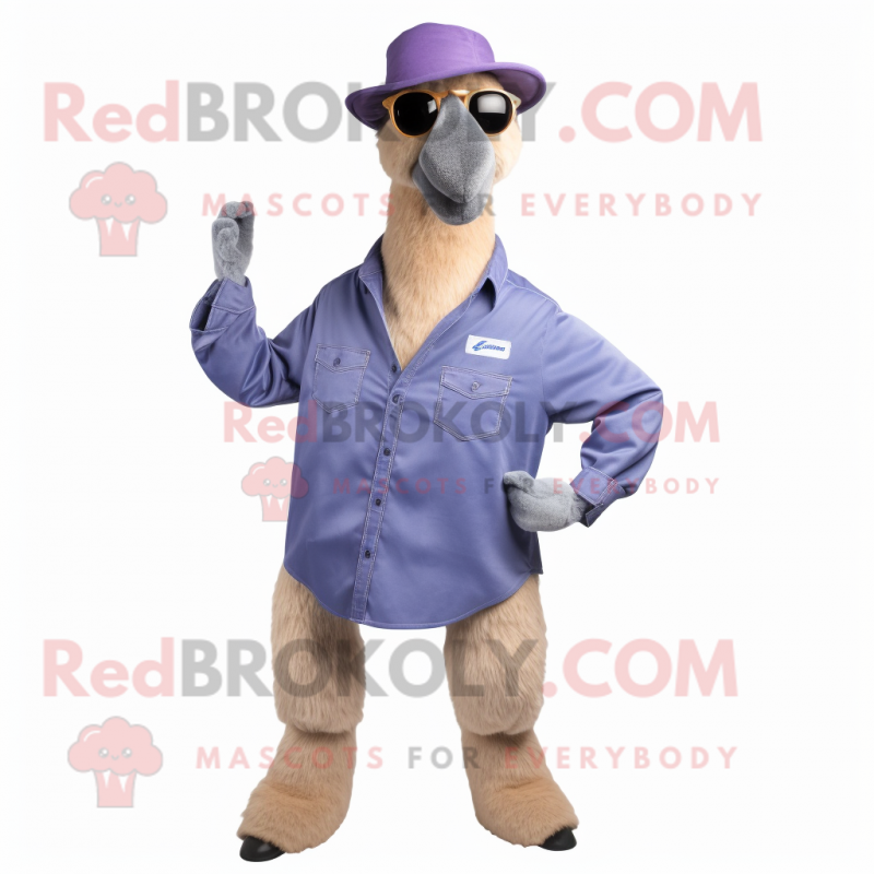 Lavender Camel mascot costume character dressed with a Denim Shirt and Sunglasses
