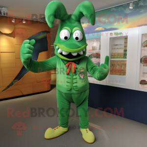Green Lobster mascot costume character dressed with a Long Sleeve Tee and Lapel pins