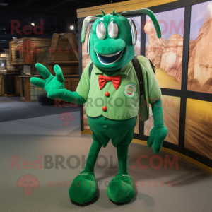 Green Lobster mascot costume character dressed with a Long Sleeve Tee and Lapel pins