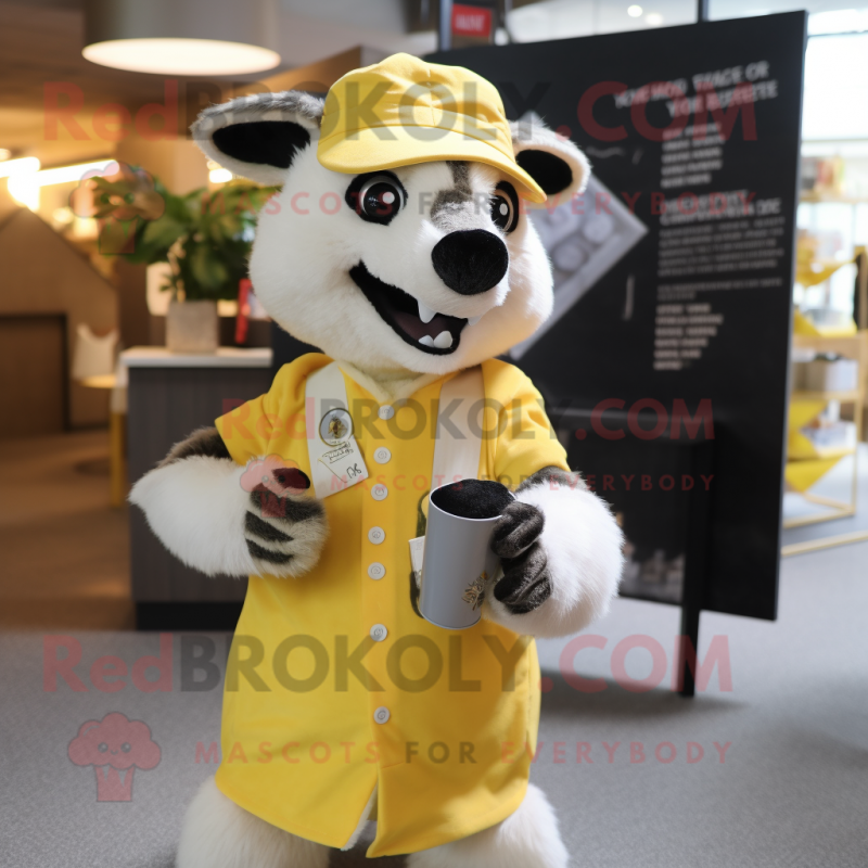 Lemon Yellow Badger mascot costume character dressed with a Poplin Shirt and Keychains