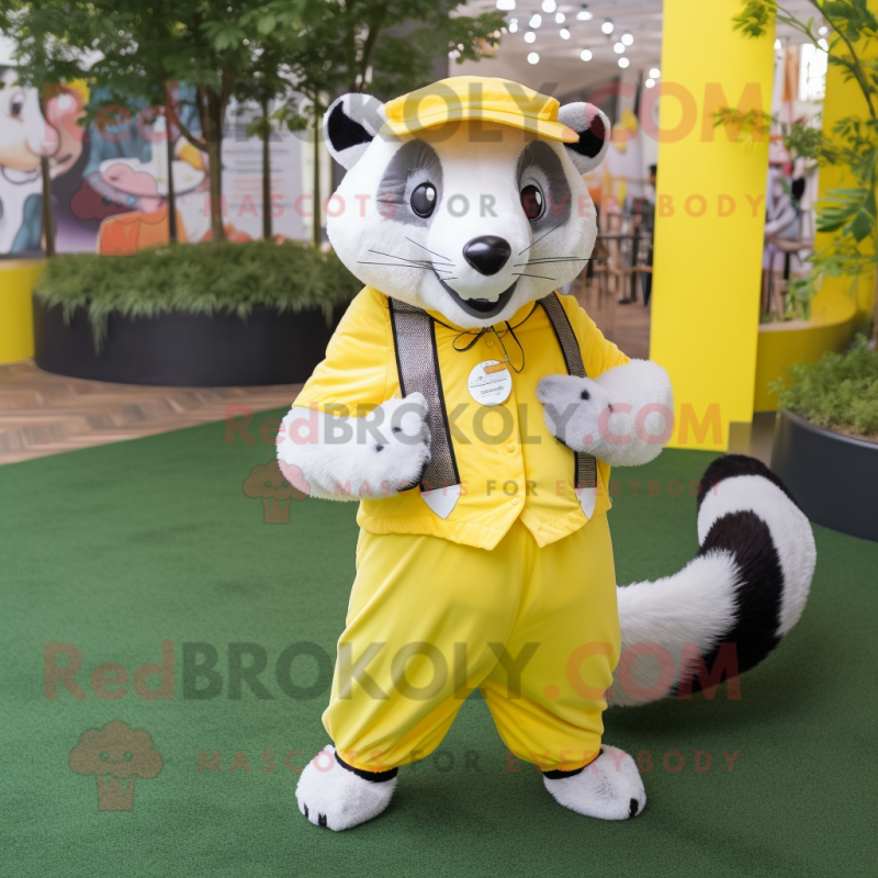 Lemon Yellow Badger mascot costume character dressed with a Poplin Shirt and Keychains Lemon Yellow Badger mascot costume character dressed with a Poplin Shirt and Keychains