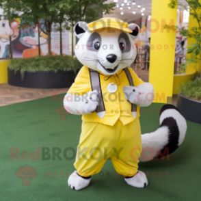 Lemon Yellow Badger mascot costume character dressed with a Poplin Shirt and Keychains