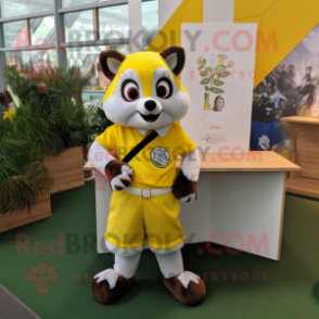 Lemon Yellow Badger mascot costume character dressed with a Poplin Shirt and Keychains