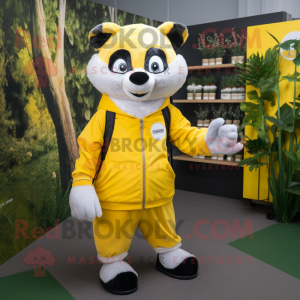 Lemon Yellow Badger mascot costume character dressed with a Poplin Shirt and Keychains