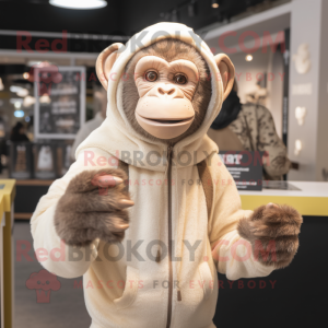 Beige Chimpanzee mascot costume character dressed with a Bodysuit and Scarves
