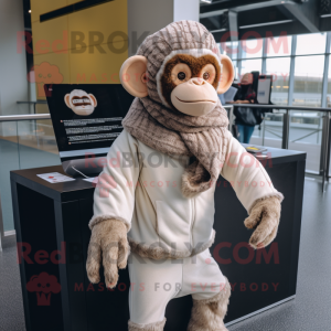 Beige Chimpanzee mascot costume character dressed with a Bodysuit and Scarves