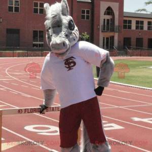 Gray horse donkey mascot in sportswear - Redbrokoly.com