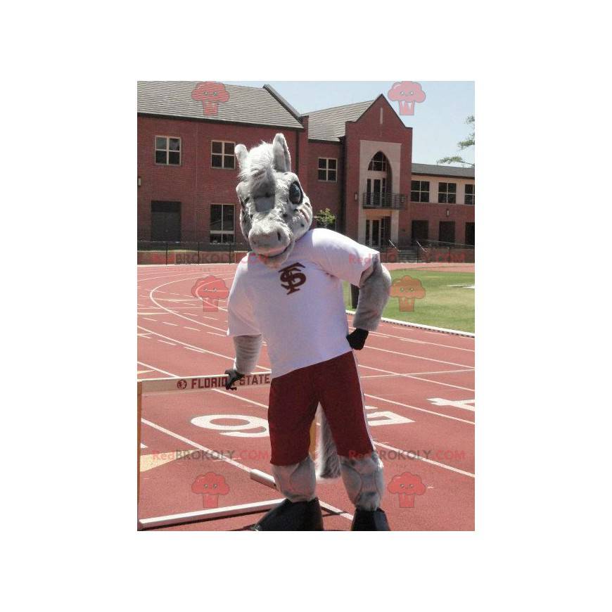 Gray horse donkey mascot in sportswear - Redbrokoly.com