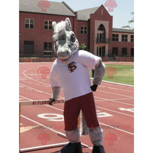Gray horse donkey mascot in sportswear - Redbrokoly.com