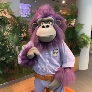 Lavender Orangutan mascot costume character dressed with a Dress Shirt and Headbands