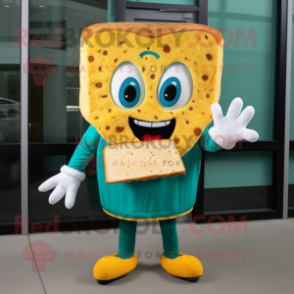 Teal Grilled Cheese Sandwich mascot costume character dressed with a Long Sleeve Tee and Cufflinks