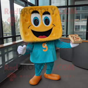 Teal Grilled Cheese Sandwich mascot costume character dressed with a Long Sleeve Tee and Cufflinks