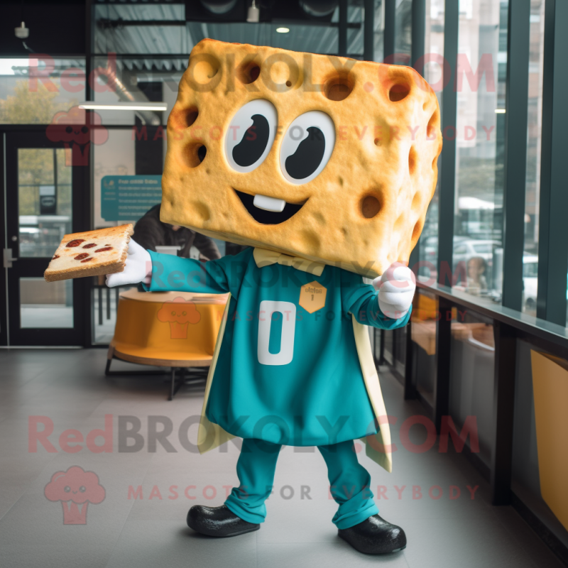 Teal Grilled Cheese Sandwich mascot costume character dressed with a Long Sleeve Tee and Cufflinks