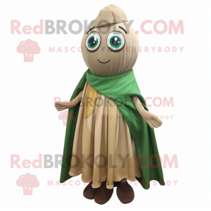 Tan Spinach mascot costume character dressed with a A-Line Skirt and Shawls
