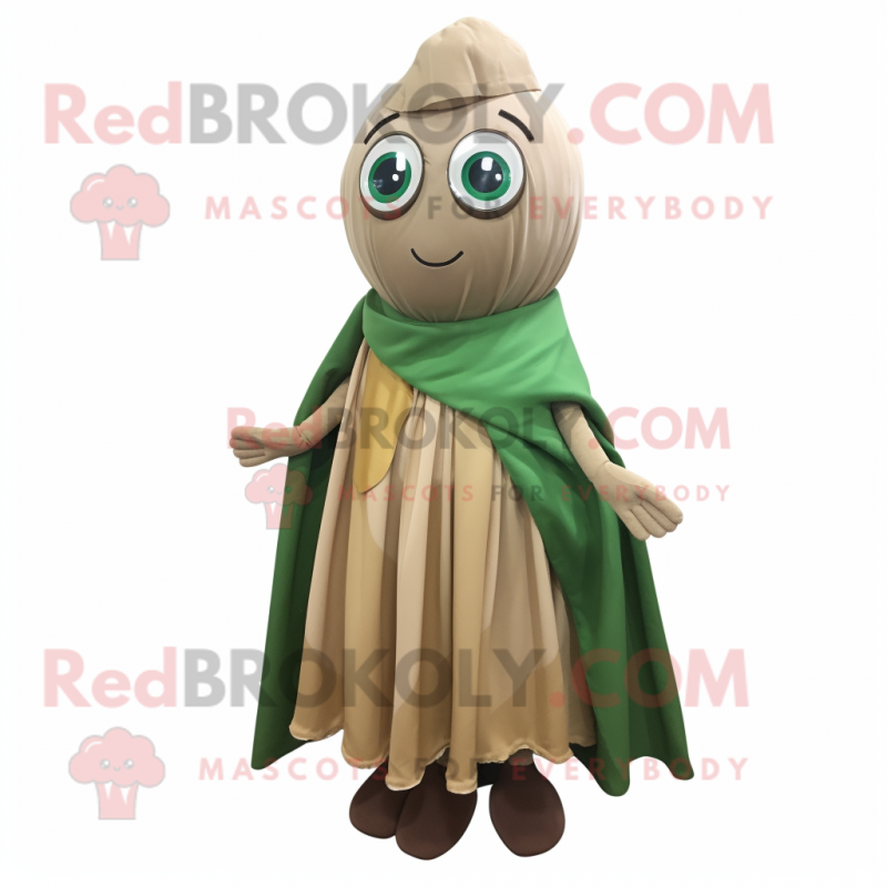 Tan Spinach mascot costume character dressed with a A-Line Skirt and Shawls Tan Spinach mascot costume character dressed with a A-Line Skirt and Shawls