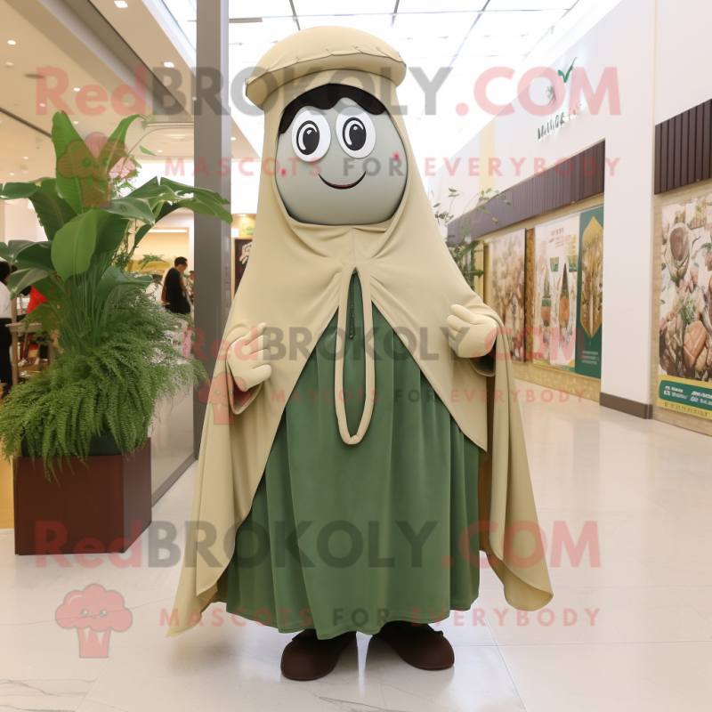 Tan Spinach mascot costume character dressed with a A-Line Skirt and Shawls