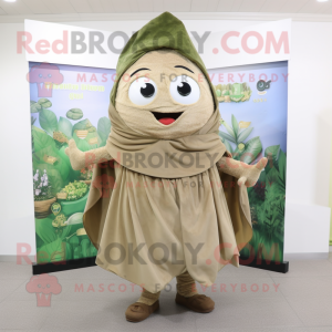 Tan Spinach mascot costume character dressed with a A-Line Skirt and Shawls