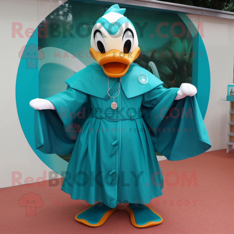 Teal Swans mascot costume character dressed with a Raincoat and Rings