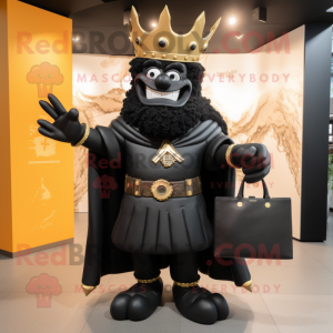 Black King mascot costume character dressed with a Suit and Handbags