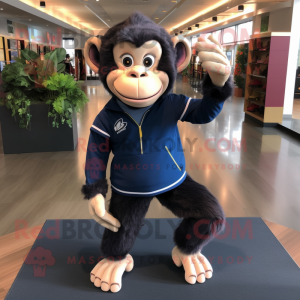 Navy Chimpanzee mascot costume character dressed with a Yoga Pants and Shoe laces