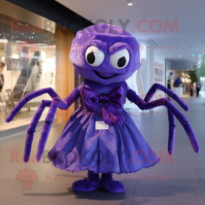 Purple Spider mascot costume character dressed with a Dress and Bow ties