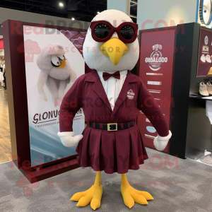 Maroon Gull mascot costume character dressed with a Mini Skirt and Pocket squares