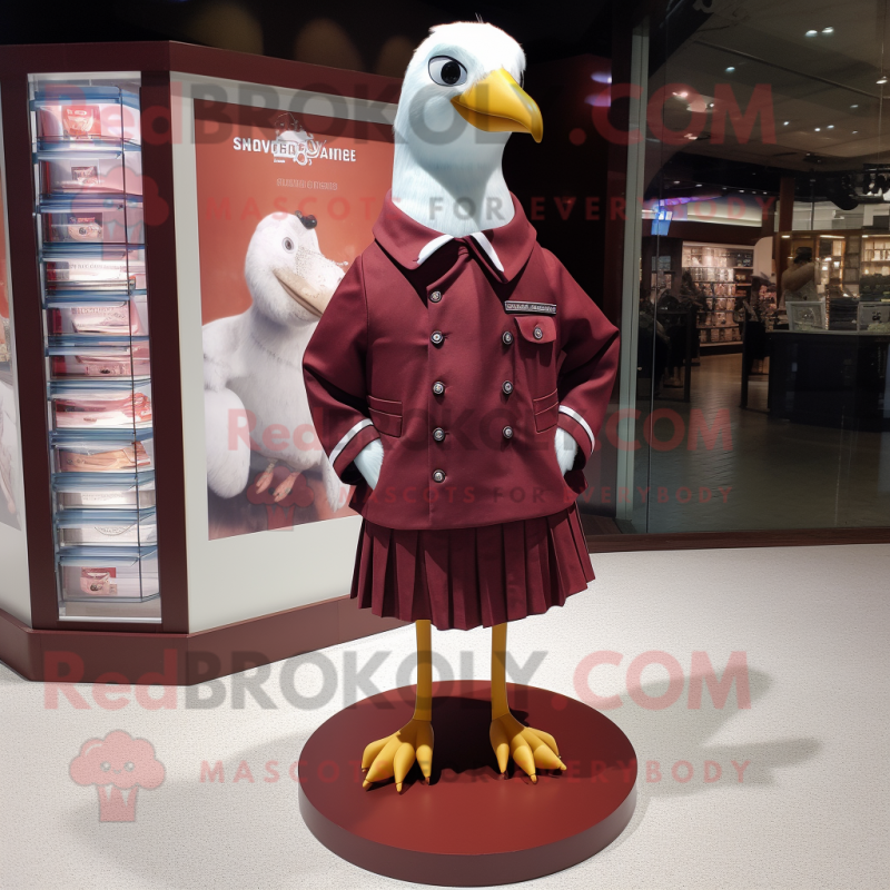 Maroon Gull mascot costume character dressed with a Mini Skirt and Pocket squares