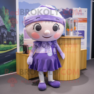 Lavender Pho mascot costume character dressed with a Mini Skirt and Pocket squares
