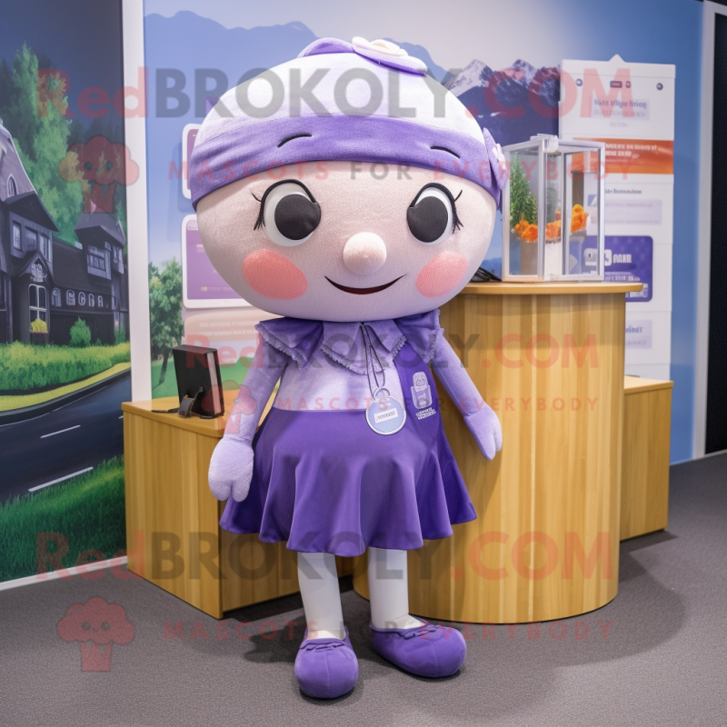 Lavender Pho mascot costume character dressed with a Mini Skirt and Pocket squares Lavender Pho mascot costume character dressed with a Mini Skirt and Pocket squares