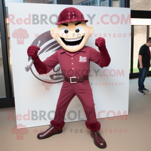 Maroon Knife Thrower mascot costume character dressed with a Oxford Shirt and Ties