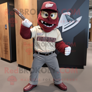 Maroon Knife Thrower mascot costume character dressed with a Oxford Shirt and Ties