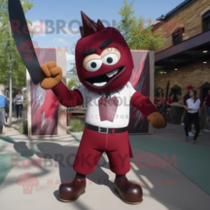 Maroon Knife Thrower mascot costume character dressed with a Oxford Shirt and Ties