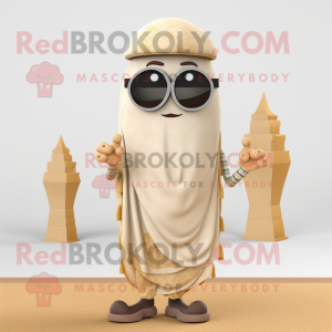 Beige Falafel mascot costume character dressed with a Cover-up and Eyeglasses