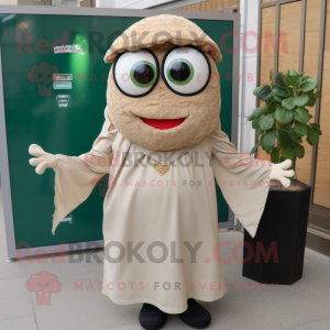 Beige Falafel mascot costume character dressed with a Cover-up and Eyeglasses