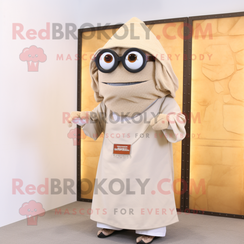 Beige Falafel mascot costume character dressed with a Cover-up and Eyeglasses