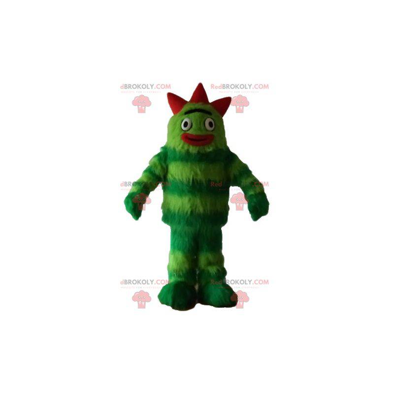 Mascotte de monstre vert bicolore tout poilu - Redbrokoly.com