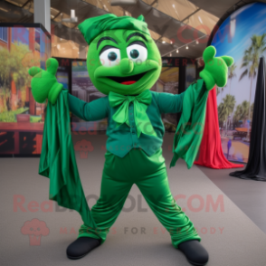 Forest Green Contortionist mascot costume character dressed with a Joggers and Bow ties