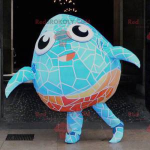 Mascot lindo pez azul y naranja con mosaicos - Redbrokoly.com