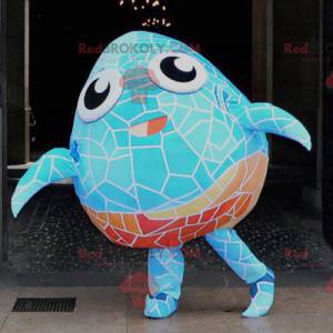 Mascotte de joli poisson bleu et orange avec des mosaïques -