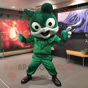 Forest Green Contortionist mascot costume character dressed with a Joggers and Bow ties