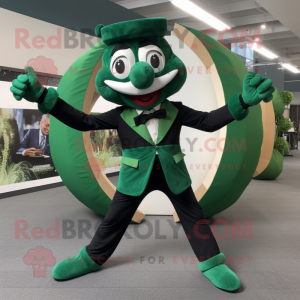 Forest Green Contortionist mascot costume character dressed with a Joggers and Bow ties