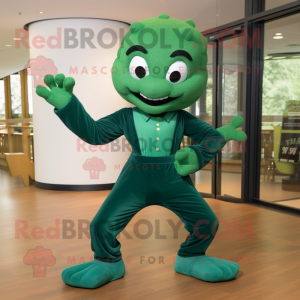 Forest Green Contortionist mascot costume character dressed with a Joggers and Bow ties