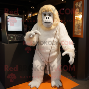 White Orangutan mascot costume character dressed with a Bodysuit and Scarves