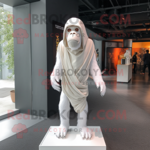 White Orangutan mascot costume character dressed with a Bodysuit and Scarves